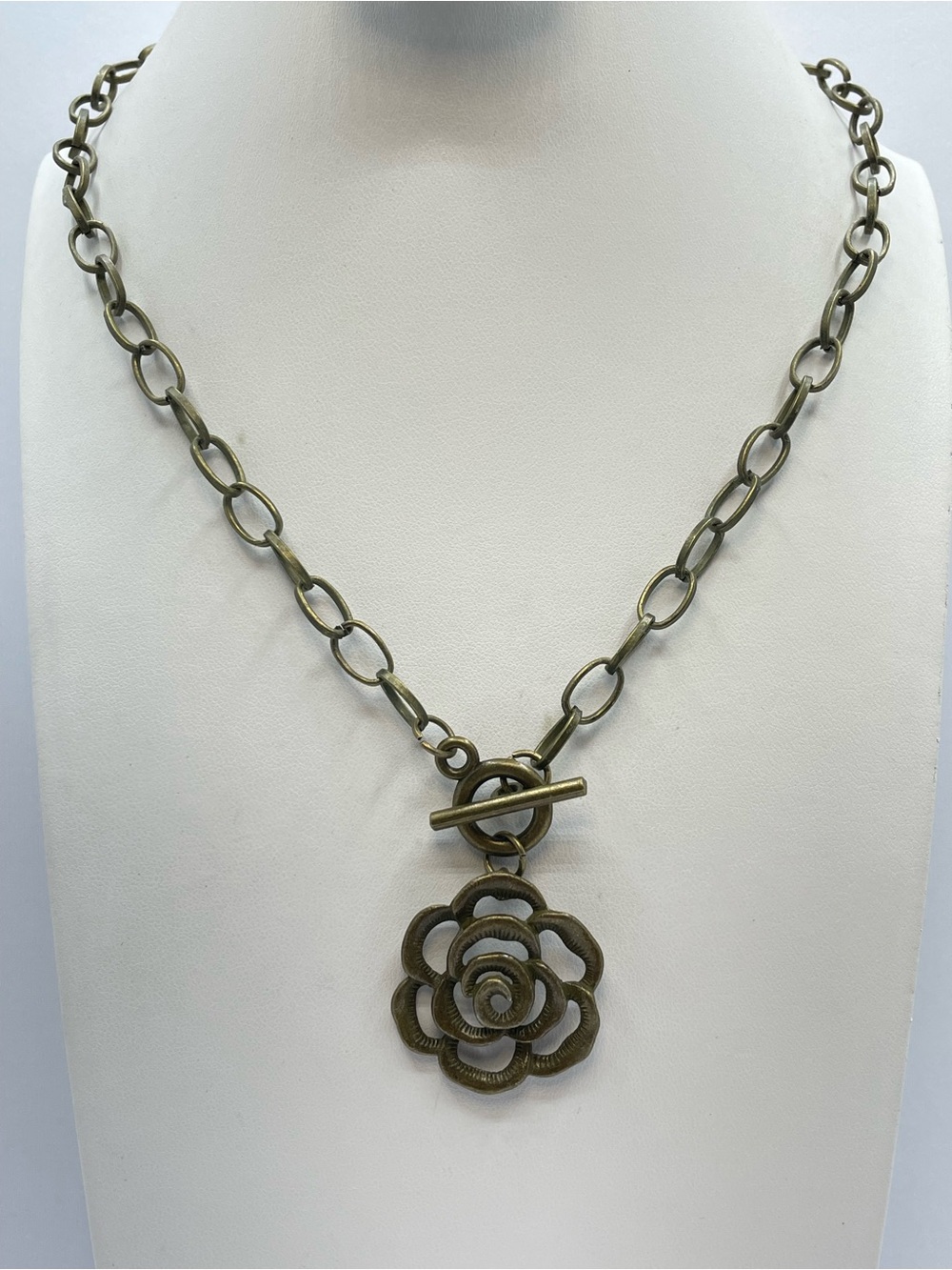 Antique Gold Tone Floral Toggle Necklace Vintage Inspired Statement